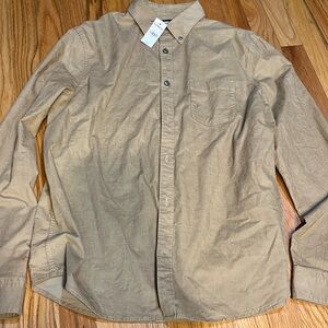 Express Mens Corduroy Khaki Brown Button Down Long Sleeve Shirt Size L NWT